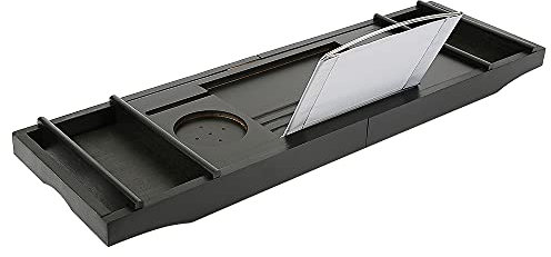 Support pour Serviette de Bain, Verre à vin, étagère de Lecture, Support pour Tablette,Plateau Extensible pour Salle de Bain, Plateau de Baignoire en Bambou Naturel, 70-105cm