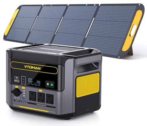 VTOMAN 1000W Solar Generator Kit with 200W Panel - 828Wh LiFePO4 Battery, Portable Power Station Expandable to 2376Wh, 0-80% in 1H Fast Charge, 100W USB-C for Camping, RV, Off-Grid, Emergency Backup