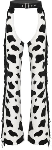 SiiRoh Femme Costume Vache Cow-girl Pantalon Chaps Déguisement Cow-boy Occident Pantalon De Disco Danse Jazz Cosplay Halloween Carnaval Clubwear Noir Blanc S
