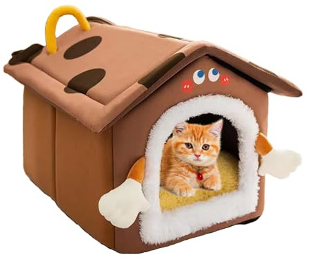 Lit Caverne pour Chat,Caverne Hivernale en Peluche Fermée - Lit Chaud d'Intérieur pour Chiot - pour Chien Chat Lapin Petits Animaux Chambre Salon Balcon Hiver Noël