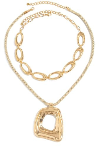 Damhalsband set 2-delad – fashionabel lagerkedja med oregelbunden geometrisk hänge, punk & hiphop-stil, tjock länkkedja med ovala länkar, trendigt uttalande smycken för kvinnor