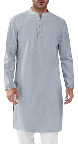 Runcati Mens Kurta Thobe Textured Henley Shirt