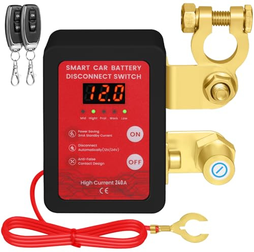 Mtchavno Desconectador de Bateria Coche 240A, Corta Corriente Bateria 12V Coche, Interruptor de Desconexión de Batería Remota con 2 Telecontrol, Interruptor de Batería para Coche Camión(Negro y rojo)