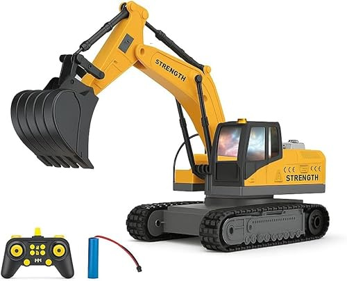 RKIDZ 1:20 RC Excavator with Alloy Shovel, 13-Channel Remote Controlled Construction Vehicle with Alloy Arm, Lights & Sound for Kids Aged 3 4 5 6 7 8+