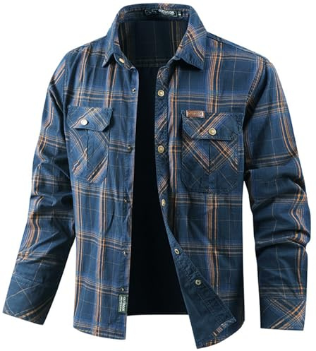 PADOLA Chemise à Carreaux Homme Surchemise Bucheron avec Poches Poitrine Boutonnée Chemises Manches Longues Cowboy Western Chemisette Vintage Cargo Chemise Veste Legere mi Saison