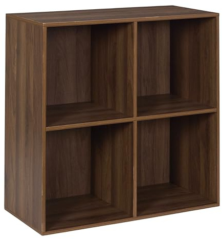 HOME DECO FACTORY - HD0577 - Modułowy Regał 4-Kostkowy w Ciemnym Drewnie - Praktyczna i Elegancka Półka na Książki i Dekoracje - Idealna do Optymalizacji Przestrzeni - 4-Kostkowy - Brązowy