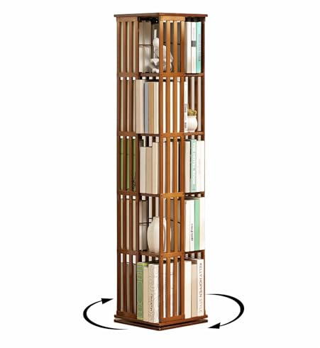 XCRFKGW Libreria Girevole in Bambù 360° – Scaffale Rotante Salvaspazio, Mobile Portaoggetti per Camera, Soggiorno o Ufficio (5piani)