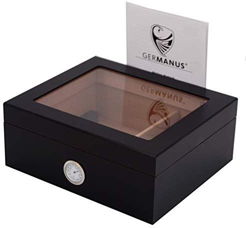GERMANUS Humidor Black Beauty umidificatore per sigari, per ca.50 sigari, colore nero