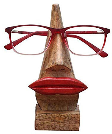 Khandekar Wooden Spectacle Holder Stand | Handmade Eyeglass Holder Display | Wooden Nose Shape Glasses Stand for Desk, Office, Bedroom & Home Décor | Eyewear Organizer Gift - 16.5 cm
