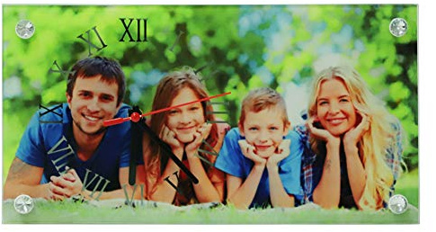 YJZQ Horloges Ronde Cadre à Photo Horloge Murale Moderne Personnalisé Plaque de Support Photo Cadre Mariage Cadeau pour Famille Amoureux Animal Domestique