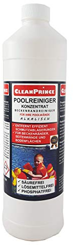 Poolreiniger Konzentrat Beckenrandreiniger 1 Liter Alkalisch | Cleanprince Reiniger für Poolwände, Überdachung, Abdeckung | Reinigungsmittel Poolpflegemittel Außenwände