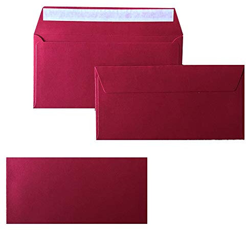 Paper24 DIN lang Briefumschläge, 110x220mm, 120g, gerade Lasche mit Haftklebung, ideal für Geburtstag, Weihnachten 50x 11 Weinrot
