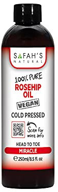 Safah’s Natural - 100% Pure Rosehip Oil - Cold-Pressed, and Unrefined Rosehip Seed Oil for Face, Skin, and Hair, Rich in Vitamin A and C, Hydrates, Reduces Fine Lines and Scars 250ML