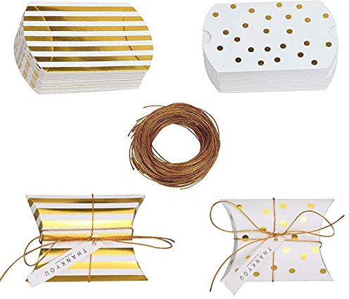 50 Stück Klein Geschenkschachtel, Pralinenschachtel aus Papier, Kissen Kleine Geschenkboxen, Zum Einwickeln von Pralinen und kleinen Kuchen ist es die Beste Wahl für Geschenke(Streifen, Punkte)