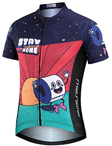 SXSHUN Kinder Fahrrad Trikot Jungen Mädchen Fahhradhose mit 3D Polster Kurzarm Bike Trikot Fahrrad Hose Radsport Bekleidung, Dunkelblau+Rot(Radtrikot), 152-158