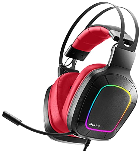 NITHO Titan PRO Over-Ear Gaming Headset mit Hochklappbares Mikrofon, 50mm Treibern, 7.1 Surround Sound, für PC/PS4/PS5/Laptop - Rot