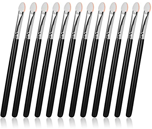 Sibba Lot de 12 pinceaux de maquillage en éponge pour les yeux - Noir - Double face - Applicateurs de fard à paupières - Pour femmes et filles