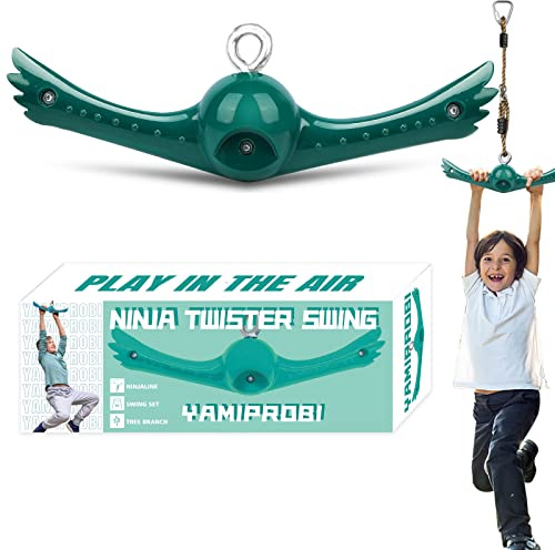 YAMIPROBI Swing Spins Set: 360° Handle Twist-Spin Flips Toy - Slackline Attachments Activate Play Powers - Accessories for Kids' Playground and Backyard Fun, Green