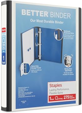 Staples Better Binder, 1 Inch D-Ring, White, 275 Sheets, 3-Pack
