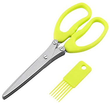 Tijeras para ensalada 5 cuchillas Tijeras de cocina de acero inoxidable Cortador de hierbas Cortador de cebolletas de romero rallado Cortador de hierbas picadas (Verde)