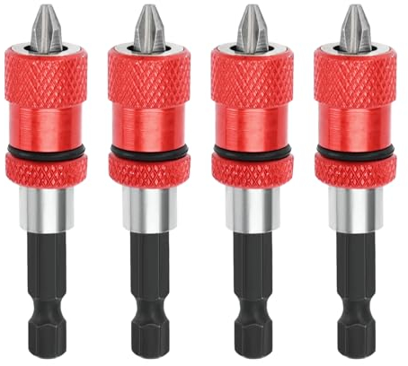 Bekecidi 4 Stück Magnetischer Schraubendreher Bithalter, 1/4 Sechskantschaft Trockenbau Bit Schraubendreher Bithalter Verlängerung, Flexibler Magnetischer Bohrerhalter Trockenbau Werkzeug (Rot)
