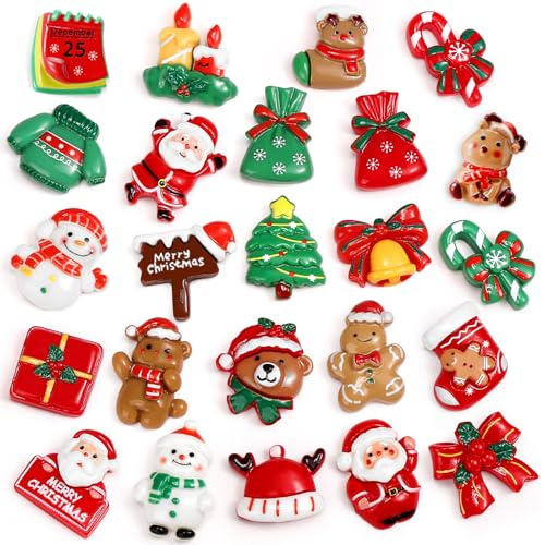Kesote 24 pzs Mini Adornos de Navidad Figuras Pequeñas de Resina para Manualidades Navidad Decoración para DIY Celular Regalo Artesanía