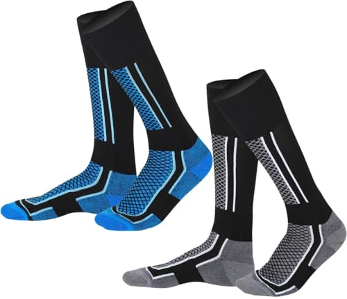 DHSUN Two Pairs of Kids Ski Socks,Ski Socks Kids for Outdoor Sports, Skiing,Running, Outdoor Wear for Winter Use (UK, Numeric, 1.5, 5.5, Regular, Black and blue)