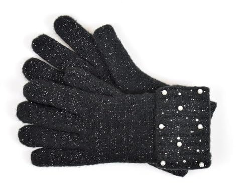 A2Z Kvinnors Handskar Glittrig Lurex Tyg Pailletter Beadade Manschetter Lätt Stretchig - Gloves LG894 Black One Size