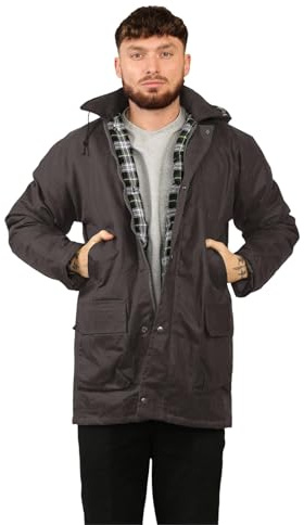 janisramone Veste cirée rembourrée en coton avec capuche pour homme - Veste de pluie imperméable pour la randonnée, la chasse, la pêche - Pour homme - Vêtement de sport décontracté, marron, XL
