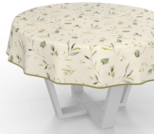 ANRO Mantel de hule encerado lavable, para mesa de jardín, impermeable, redondo, 140 cm, con dobladillo (ribeteado), diseño floral canadiense