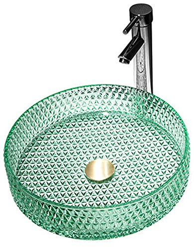 Round Glass Vessel Sink for Bathroom Green Flash Glass Basin Sink 395mm Countertop Wash Basin for Bathroom Cloakroom