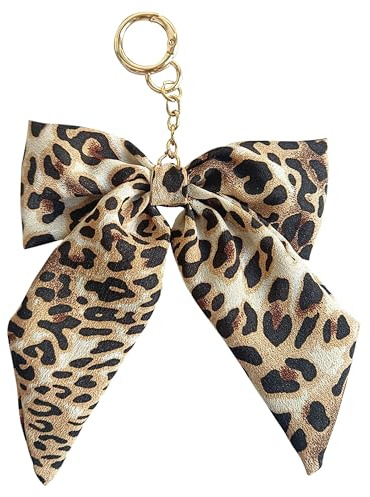 Fuerxy Leopard Print Bow Bag Charm for Purse Handbags Bag Accessories Charms PU Key Charms (Brown)