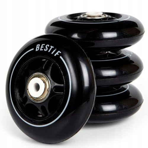 BESTIF Set di 4 ruote in gomma per pattini in linea, ruote in linea di alta qualità, con cuscinetti a sfera ABEC 9 (nero, 64 x 24 mm)