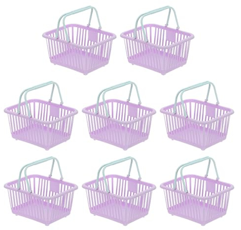 PATIKIL 8PCS Small Plastic Basket,Mini Storage Basket Grocery Tiny Shopping Baskets with Handle Organizer Filtered Water for Organizing Toys Fruits Veggies Snacks, Purple
