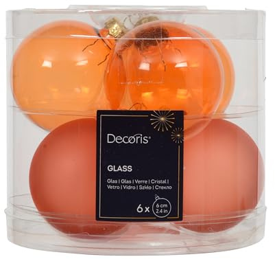 Kaemingk Weihnachtskugeln Glas 6cm x 6 Stück - matt & glänzend transparent - Christbaumkugeln Weihnachtsbaumkugeln für Weihnachtsbaum - Christbaumschmuck & Weihnachtsbaumschmuck Warmorange