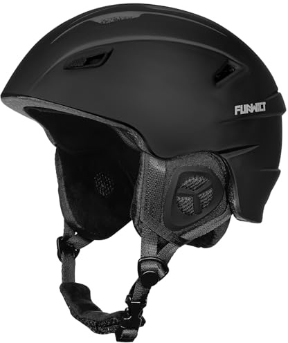 FUNWICT Casco de esquí para hombre y mujer, casco de esquí ajustable con 12 orificios de ventilación, forro interior extraíble y almohadillas para las orejas, casco de snowboard ligero para deportes