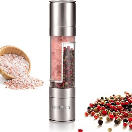 Duo Mill Salt & Pepper Grinder,2-in-1 Salt & Pepper Mill with Striking Design for consistent Grinds & Adjustable from coarse to fine (Salt & Pepper Grinder - Vertical Style)