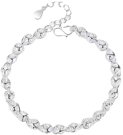 Generisch Bracciale in silicone | Silver Plated Beaded Bracelet for Women | Korean Style Jewelry | Elegante Charm Bracelet Chunks Bracciale in pelle, Taglia unica, Metallo, Nessuna pietra preziosa