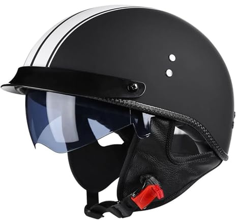 KKVGP Motorcykelhalvhjälm for vuxna män kvinnor, motocrosshjälm i tysk stil Halvhjälm Skalkeps med solskydd, ECE-godkänd, for motorcykelskoter Chopper mopedskoter(2,M=57~58cm)