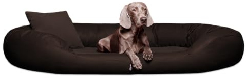 tierlando® Orthopädisches Hundebett Sammy VIP mit Visco-Matratze und hohem Rand aus Kunstleder-Velours-Mix für gelenkschonenden Schlaf und höchsten Komfort Größe: 140x105cm | Farbe: 01 Braun