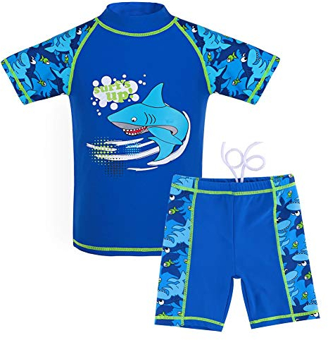 G-Kids Kinder Jungen Badeanzug Bademode Zweiteiliger UPF 50+ UV Schützend Schwimmanzug, Blau, 152/158