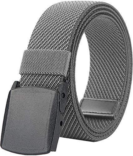 LionVII Cinturón Elástico para Hombre, Hebilla de Plástico, Sin Metal, Cinturón Elástico Hombre para Trabajo, gris, Talla única