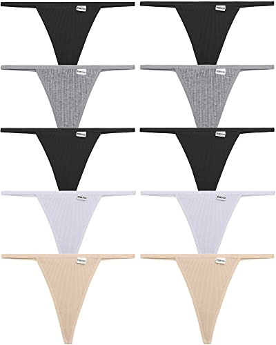 FINETOO 10 Pack G-String Thongs for Women Cotton Panties Stretch T-back Tangas Low Rise Hipster Underwear Sexy S-XL (Light color-10pack, Medium)