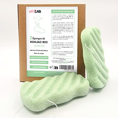 Bio-Konjak-Schwamm für den Körper in Verbindung mit grünem Tee | 2 Stück Körperschwämme | Natürlicher pflanzlicher Peelingschwamm