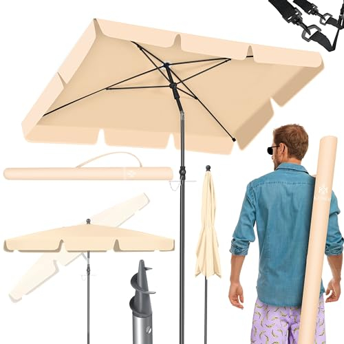 KESSER® Parasol Rectangulaire Inclus 2en1 Housse & Sac de Transport Parasol de Jardin Patio Parasol 200×125cm pour Balcon Jardin & Terrasse | Angle d'inclinaison et Hauteur Réglable, beige#a, 200 x