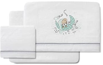 Sábanas Coralina New Sleeping Blanco y Verde para capazo y carro de bebé