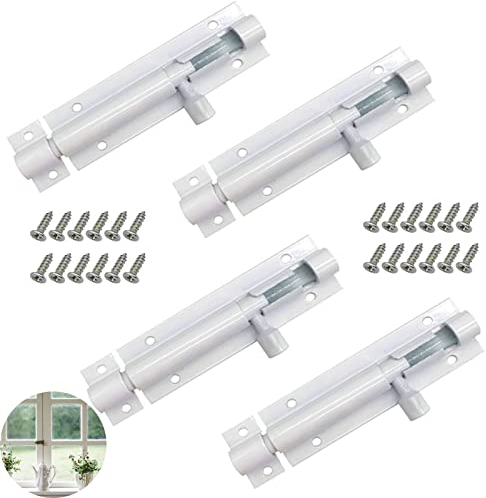 Benaton 4 Stück Aluminiumlegierung Türriegel, Schieberiegel, Sicherheitstürriegel Aus Edelstahl, Riegelschloss Klein Türriegel, 3,5 x 1 Zoll, Für Gartentor, Badezimmer, Schuppen, Toilette (Weiss)