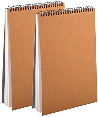 Aunphuw Zeichenblock A4 Skizzenbuch 2 Stück, 120gsm Blanko Skizzenblock Spiralgebundenes Zeichenblock mit Strapazierfähiger Hartfaserplatte Säurefreies für Kinder Erwachsen, 60 Seiten