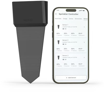 Moen Smart Wireless Soil Sensor, Automatic Moisture Meter Measurement for Lawn, Plant Water Meter for Exterior Enclosures, WISNS002G1USA,Black