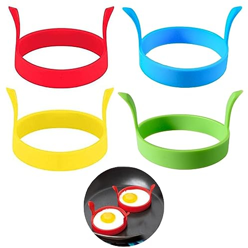 4 Pcs Silicone Egg Rings, 3.15 Inch Non Stick Fried Egg Moulds, Perfect Fried Eggs, Round Egg Ring, Mold Non-Stick Fried Egg Ring, Egg Cooking Rings, Heat-Resistant Pancake Handle Mould.